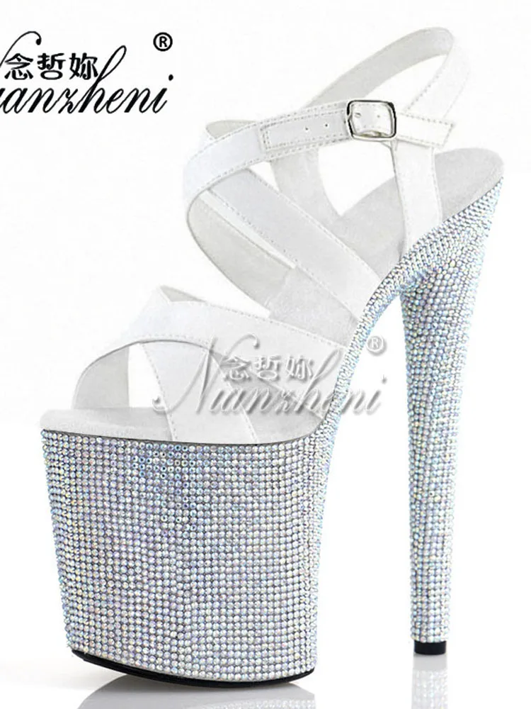 Exotic Rhinestone 8 Inch High-Heeled Shoes For Stripper Sexy 20cm Women Sandal Roman Model Platform Pole Dance Dress Open Toe