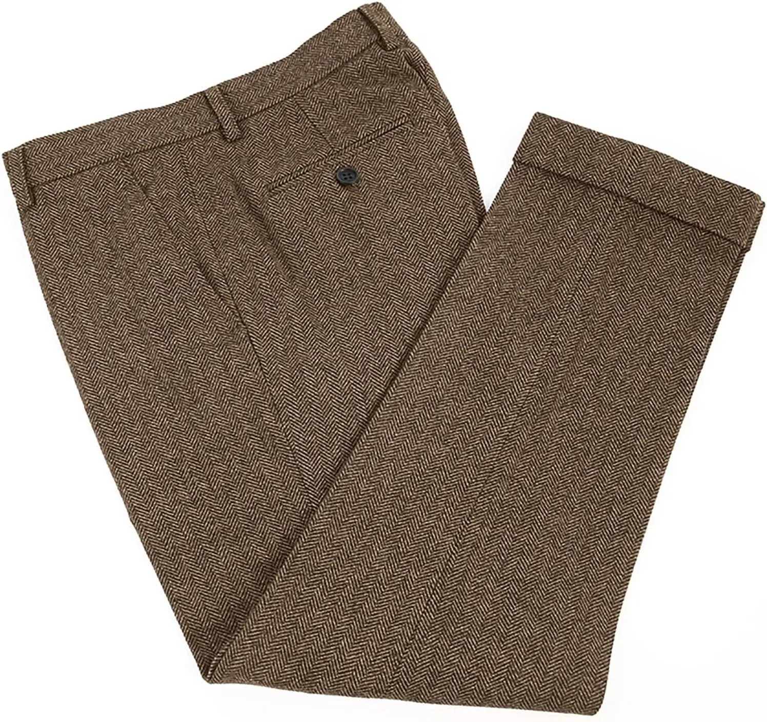 Herringbone Tweed Dress Pants Vintage Flat Front Regular Fit Suit Trousers School Uniform Pant