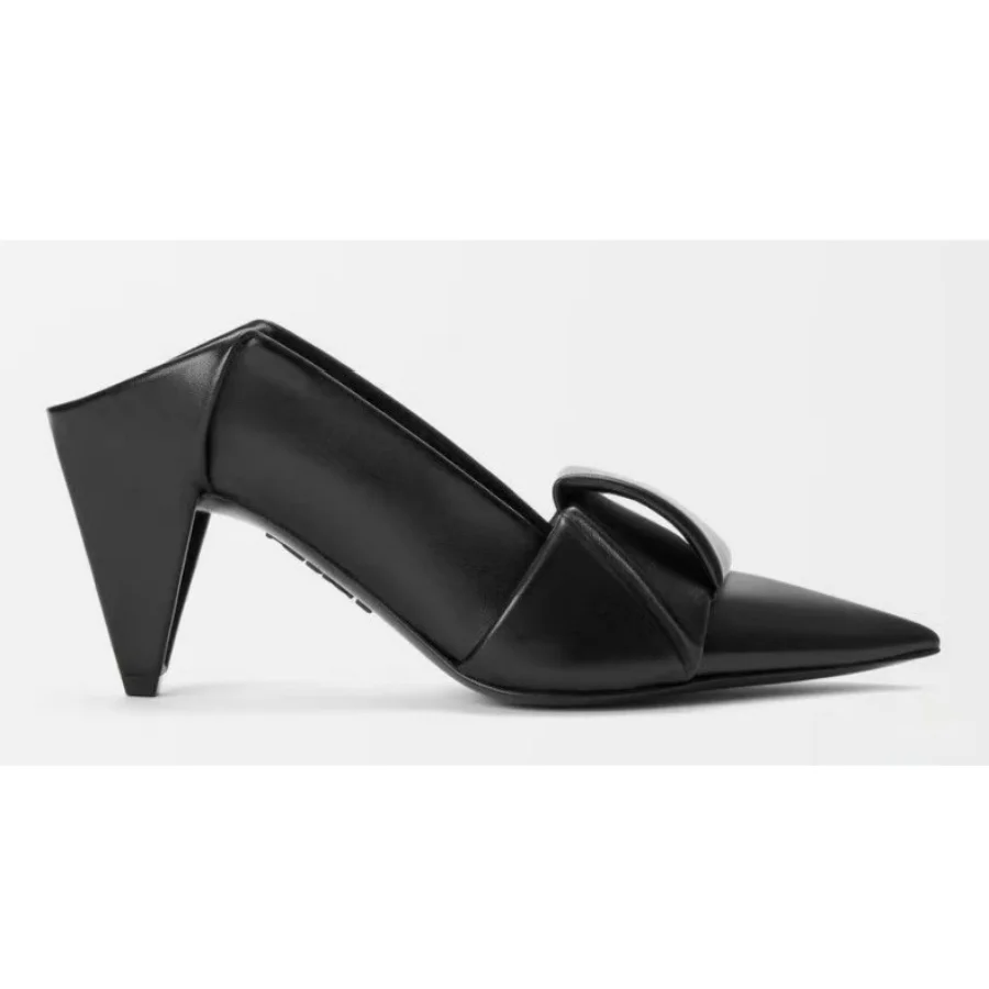 Women Pointed Toe Origami Fold Mules Taper Block Heel Slip On Pumps Yellow Elegant Commuter Dress Shoes Fashion Ladies Footwear