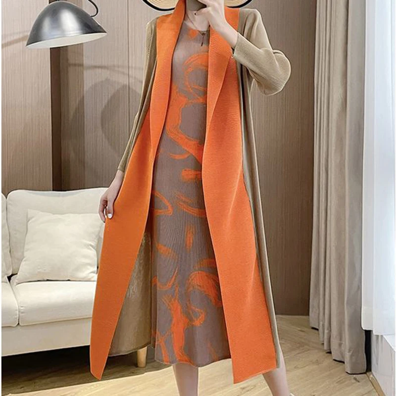 Folded Fake Two Piece Dress 2024 Spring Large Sleeves Round Neck Printed Mom's Dress  y2k dress