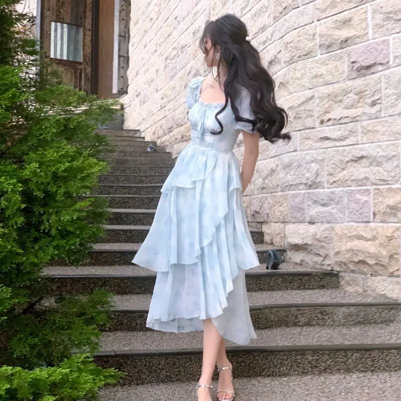 2025 Irregular Chiffon Summer New Style Slim Floral Dress