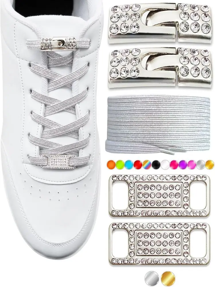 No Tie Shoe Laces Bling Diamond Cross Locks Shoelace Charms for Women Sneakers Luxury Smart Buckle AF1 Metal Elastic Shoelaces