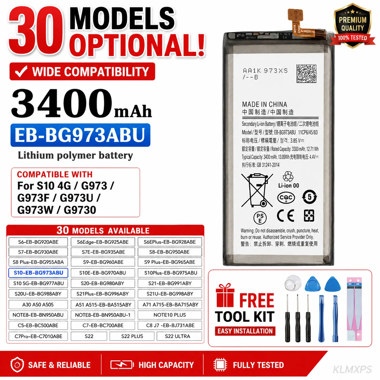 Premium Replacement Phone Battery For Samsung Galaxy S10e S10 S9 S8 Plus Note 10 8 S20 Ultra S21 FE A50 A30 A30S