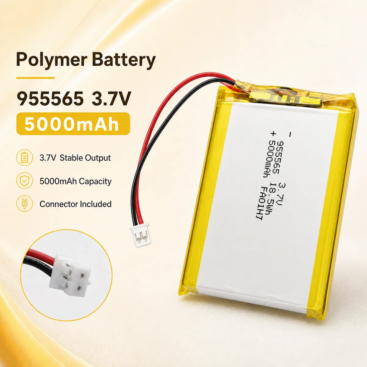 Premium 955565 LiPo Rechargeable Battery 3.7V 5000mAh Lithium Polymer Cell for GPS Locator Camera Tablet DVD Power Bank