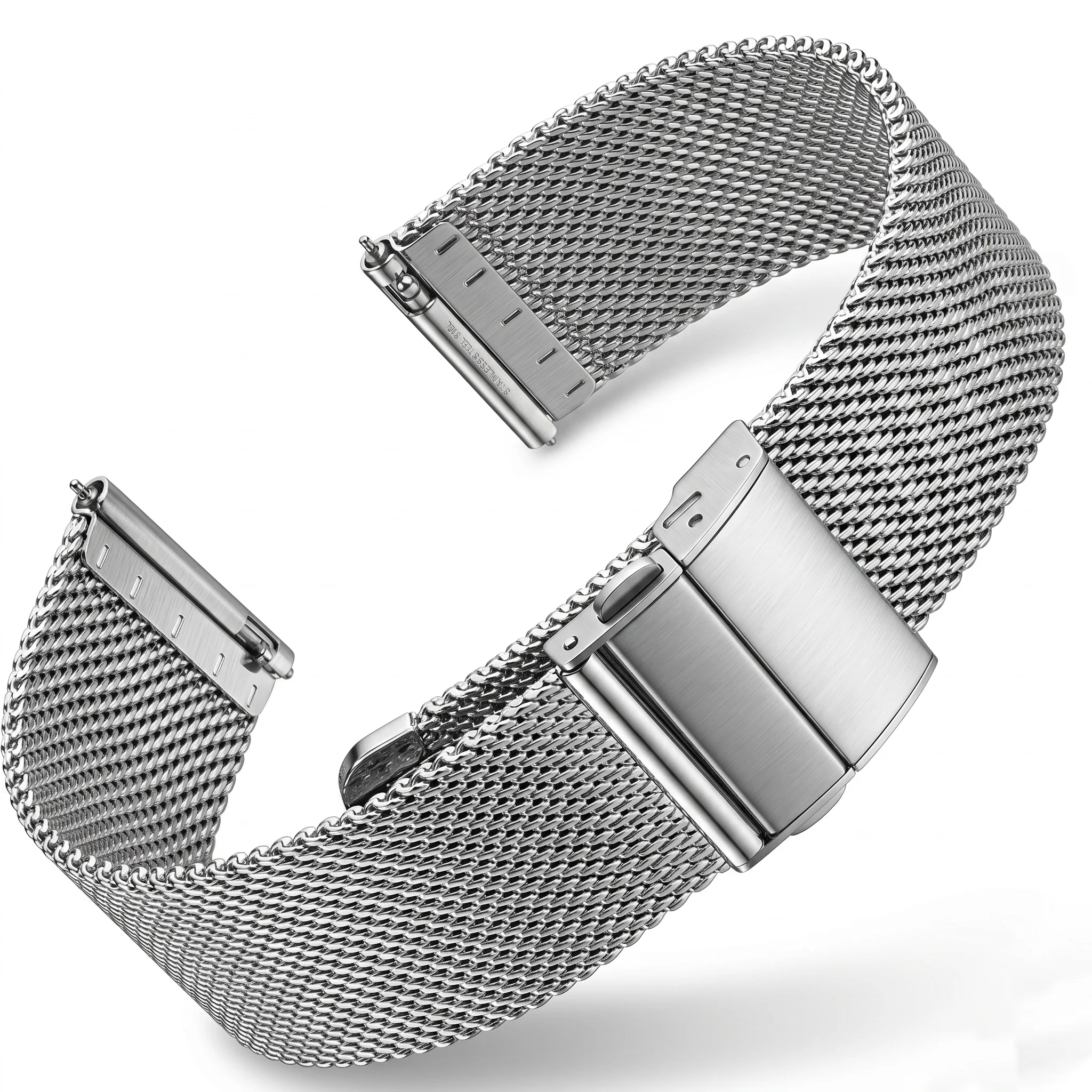 Premium Stainless Steel Mesh Watch Band 16-22mm Deployment Folding Clasp Universal Metal Bracelet Men Women Accessories