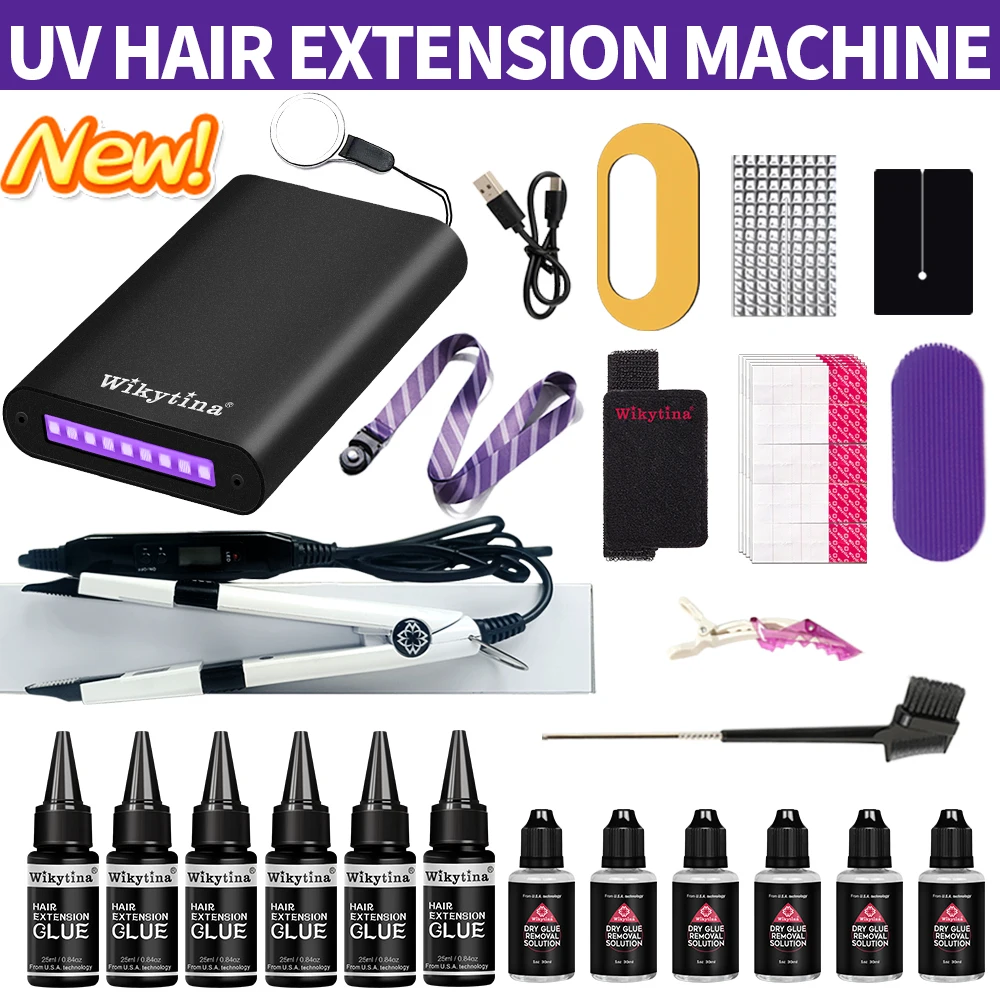 Professional UV Light Hair Extension Kit with Glue Tools Portable Hair Extensions Set for Salon And Home Use Beauty Solution