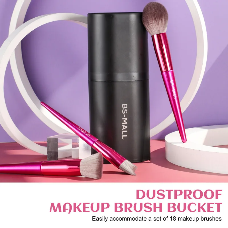 18-Piece Bright Red Long-Handled Makeup Brush Set - Beauty Tools for Professional And Home Use