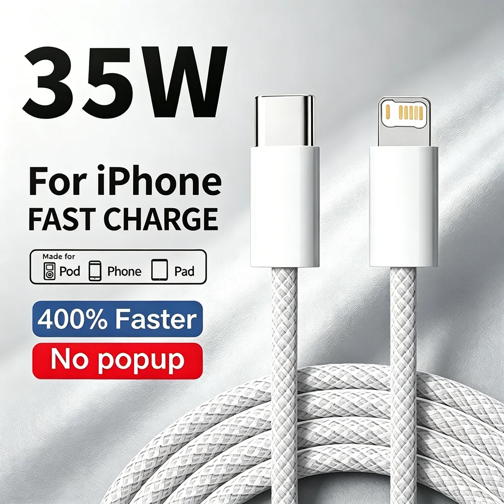 PD 35W Fast Charging Weaving Cable For iPhone 11 12 13 mini 14 Pro Max X XR XS Max 7 8 Plus Quick Charge USB-C Data Cable 1m 2m