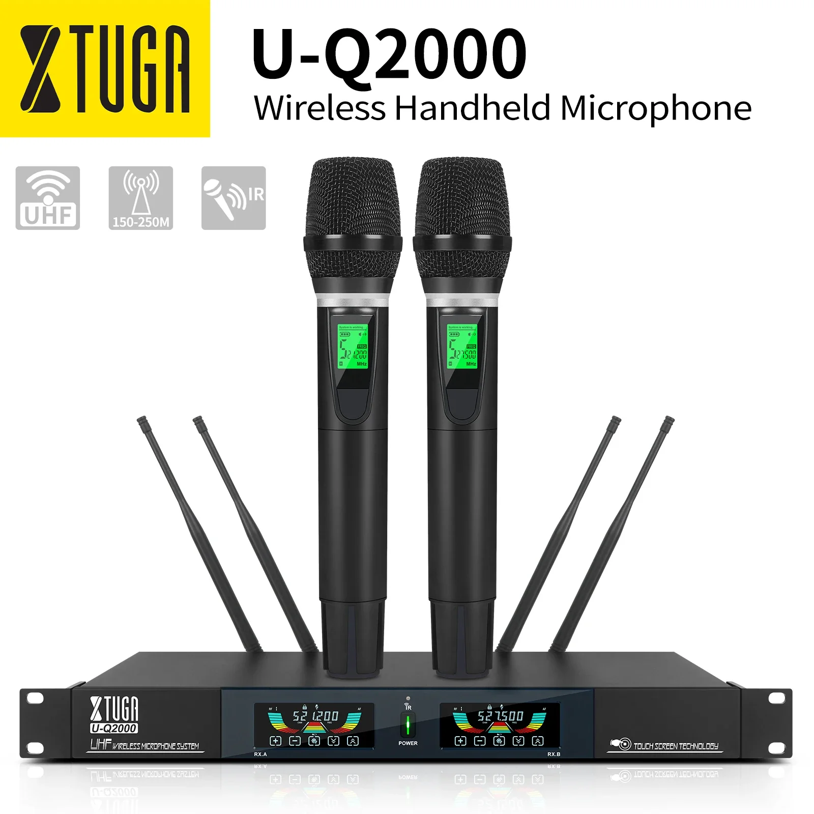 XTUGA U-Q2000 Professional UHF Handheld Microphone Lavalier Headset Wireless Mics Apply Karaoke Church School Lecture Stage DJ