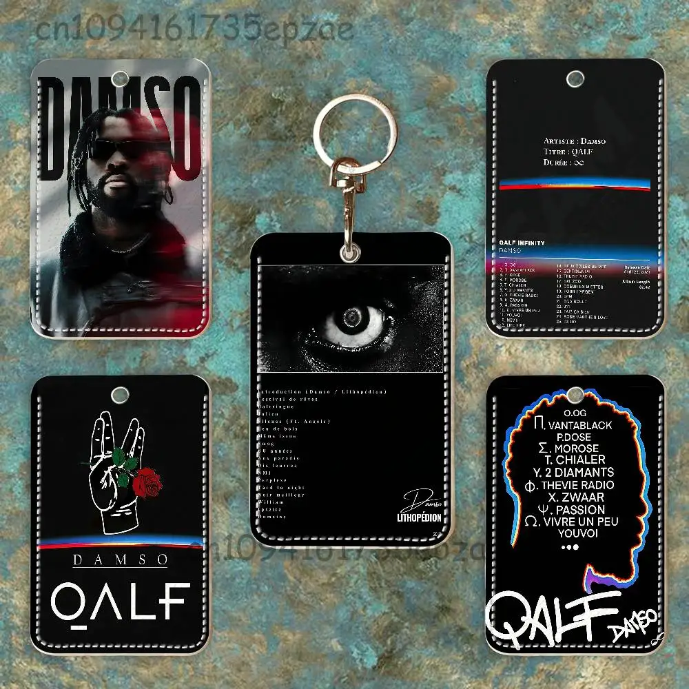 D-Damso Qalf Rectangle Card Case Keychain Access Card Bag Key Tag Ring Leather Card Holder Key Ring Access