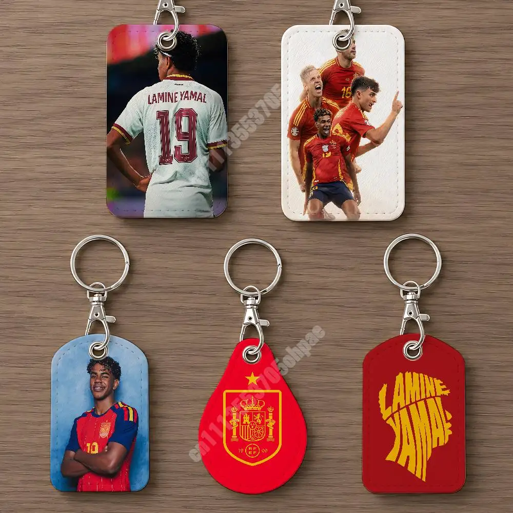 Spain Football L-Lamine 19 Y-Yamal Leather Keychain Card Holder for Airtag & Luggage Tags Casual Tracker Cover