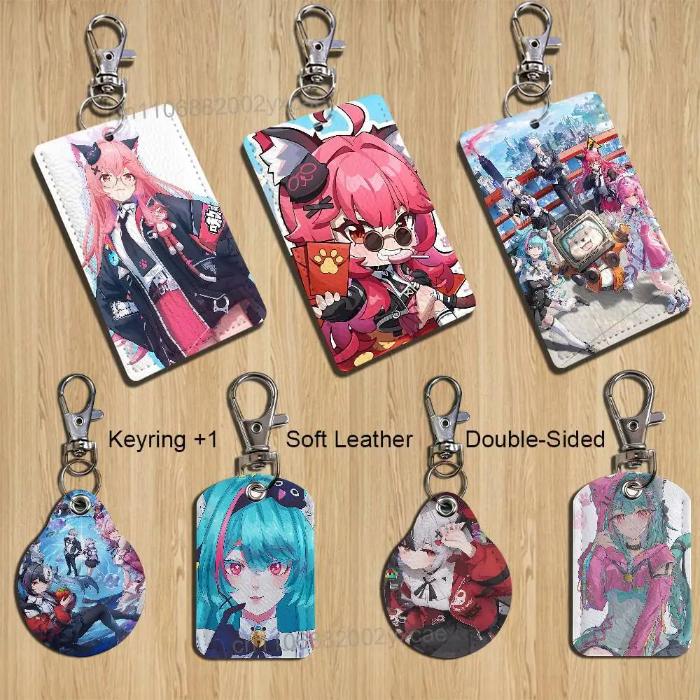 NTE game Neverness to Everness Rectangle ID Card Case Keychain Access Card Bag Key Tag Ring Leather Card Holder Key Ring Access