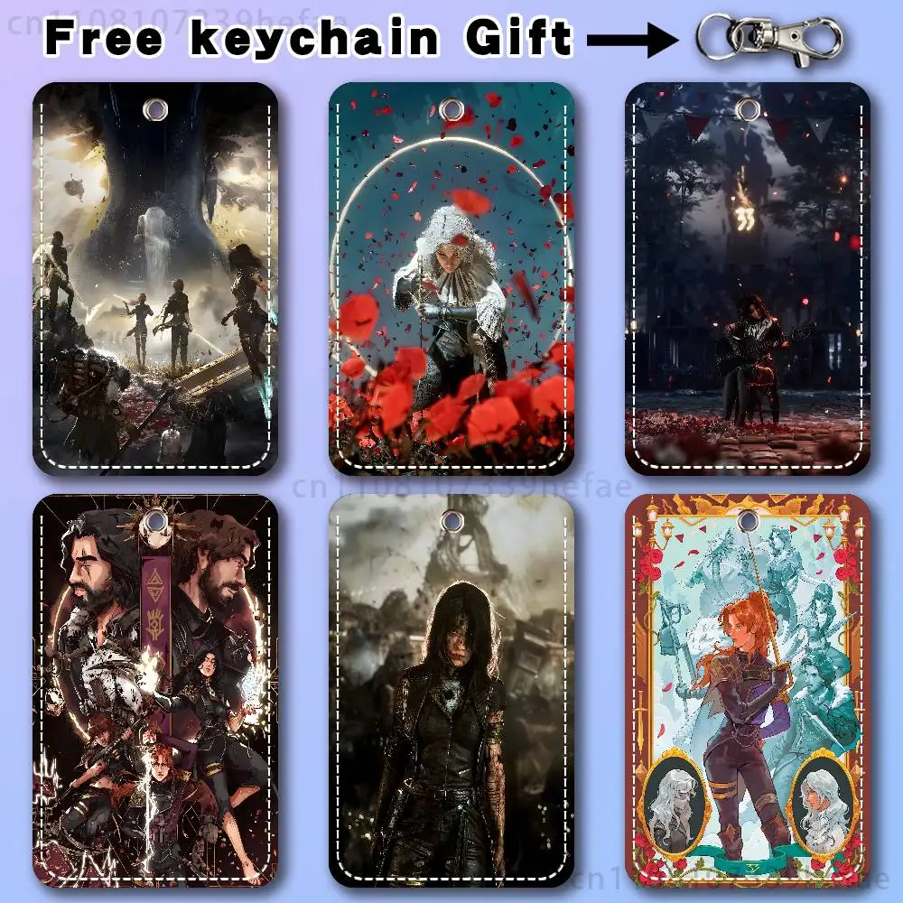 C-Clair O-Obscur Expedition 33 Rectangle Card Case Keychain Access Card Bag Key Tag Ring Leather Card Holder Key Ring Access