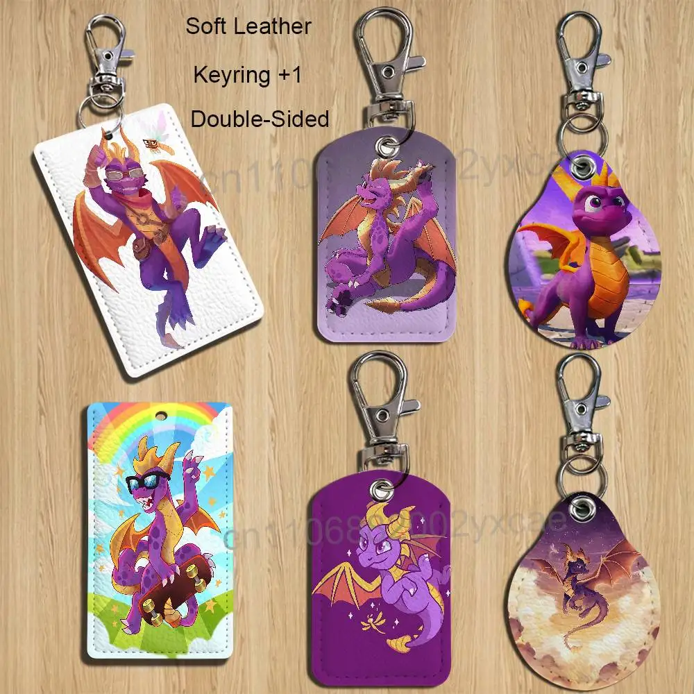game Spyro the Dragon Sparx Leather Keychain Badge Holder with Lanyard - ID/Access Card Holder, Key Ring Accessory, Gift Option