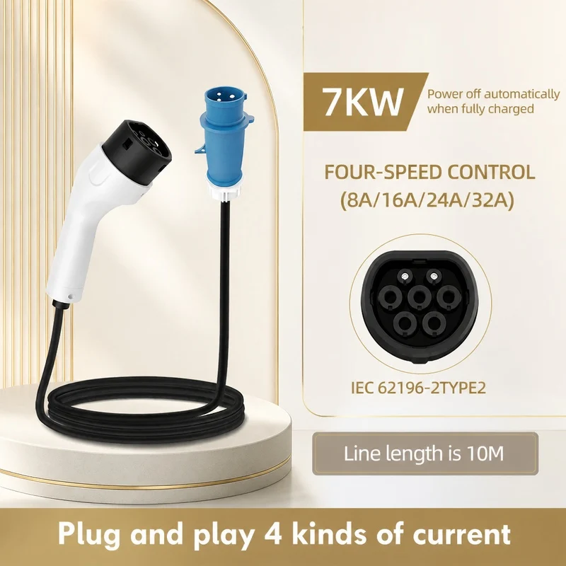 ROMADA 7KW 32A Electric Vehicle Portable Charger 3M 5M 10M 15M 20M Cable EU EV Charger EVSE CEE Plug Wallbox Adapter Type2