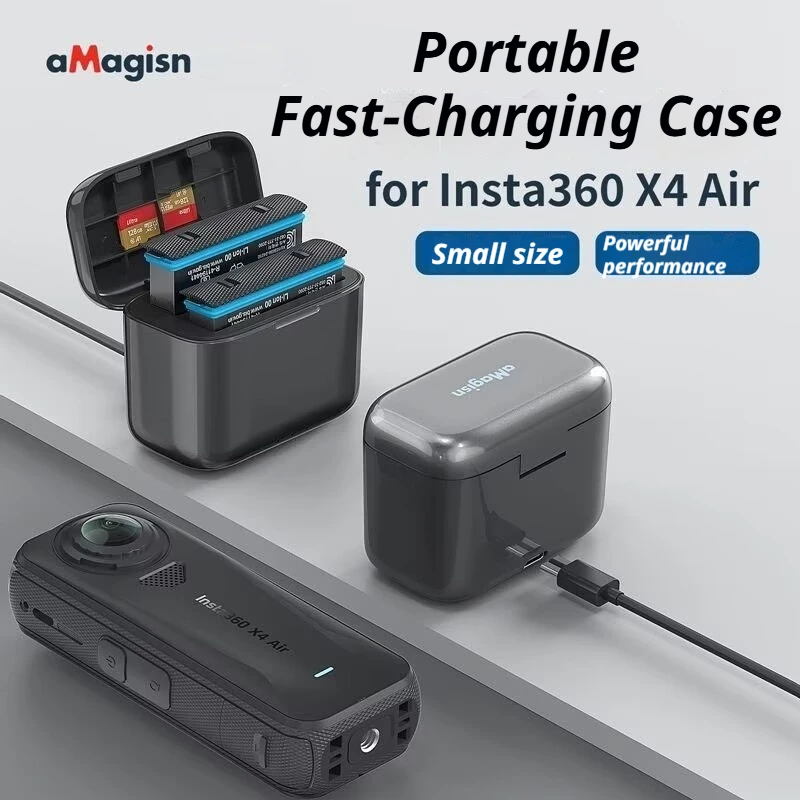 aMagisn Portable Dual-Channel Charger Hub Box for Insta360 X4 Air Charger Manager with SD Card Slot Action Camera Access