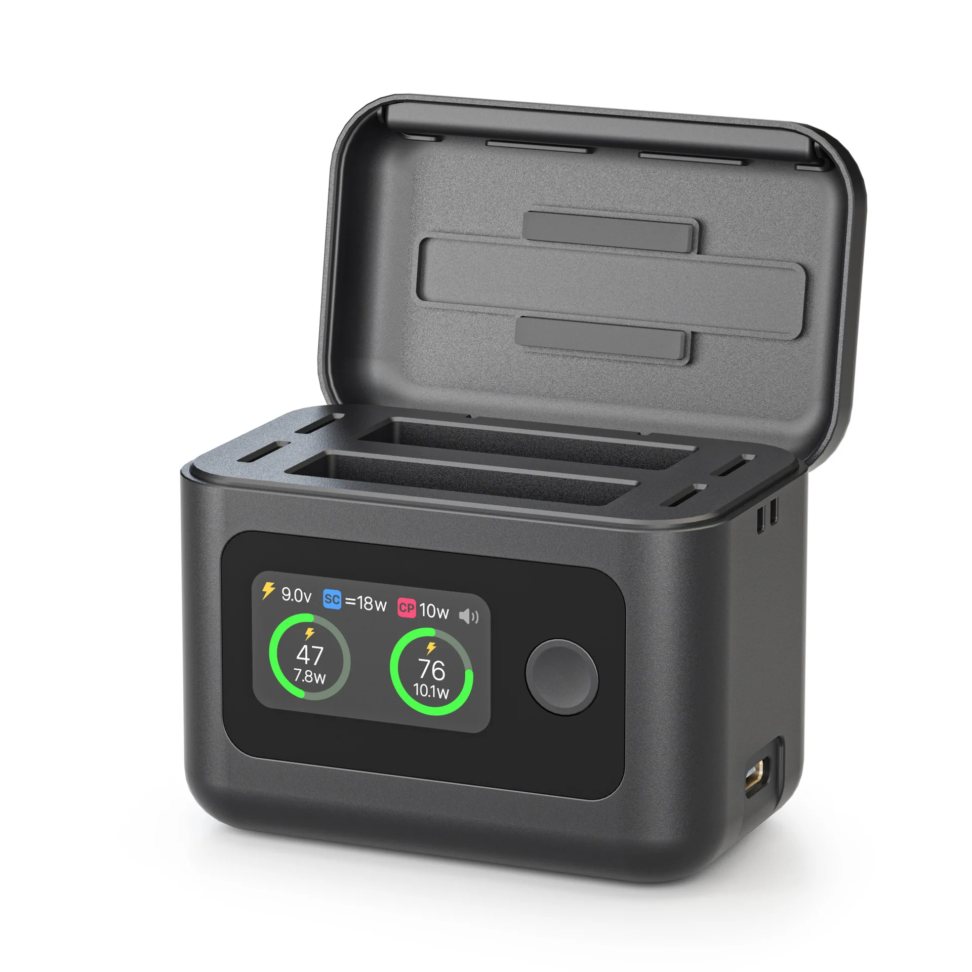 27W Fast Battery Charger Hub for Insta360 X6, Battery Charging Box, Dual Battery Storage Station & Portable Power Bank，Black