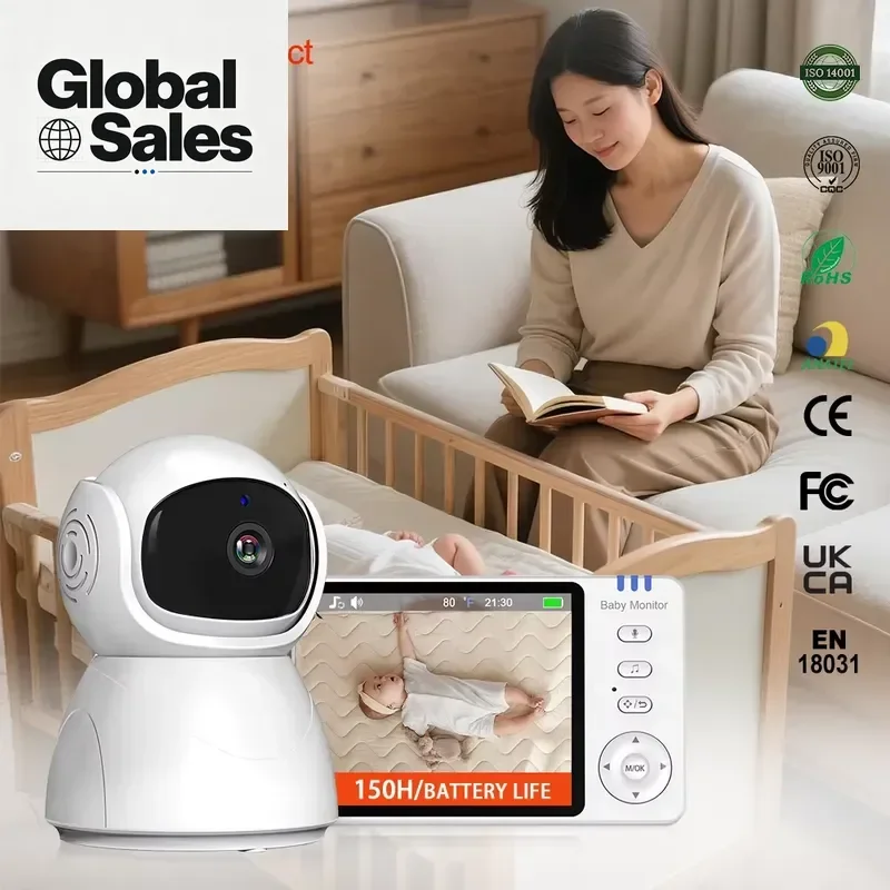 5 Inch Screen Smart Home Security Camera with Child Cry Detection Indoor Baby 3500mAh Battery