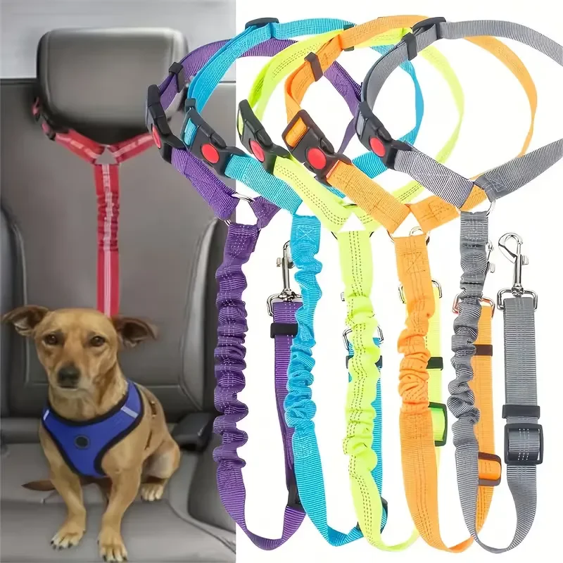 Pet Car Seat Belt Dog Leash Ring Elastic Retractable Strip Nylon Adjustable Dogs Harness Collar Pet Supplies Dog Accessories