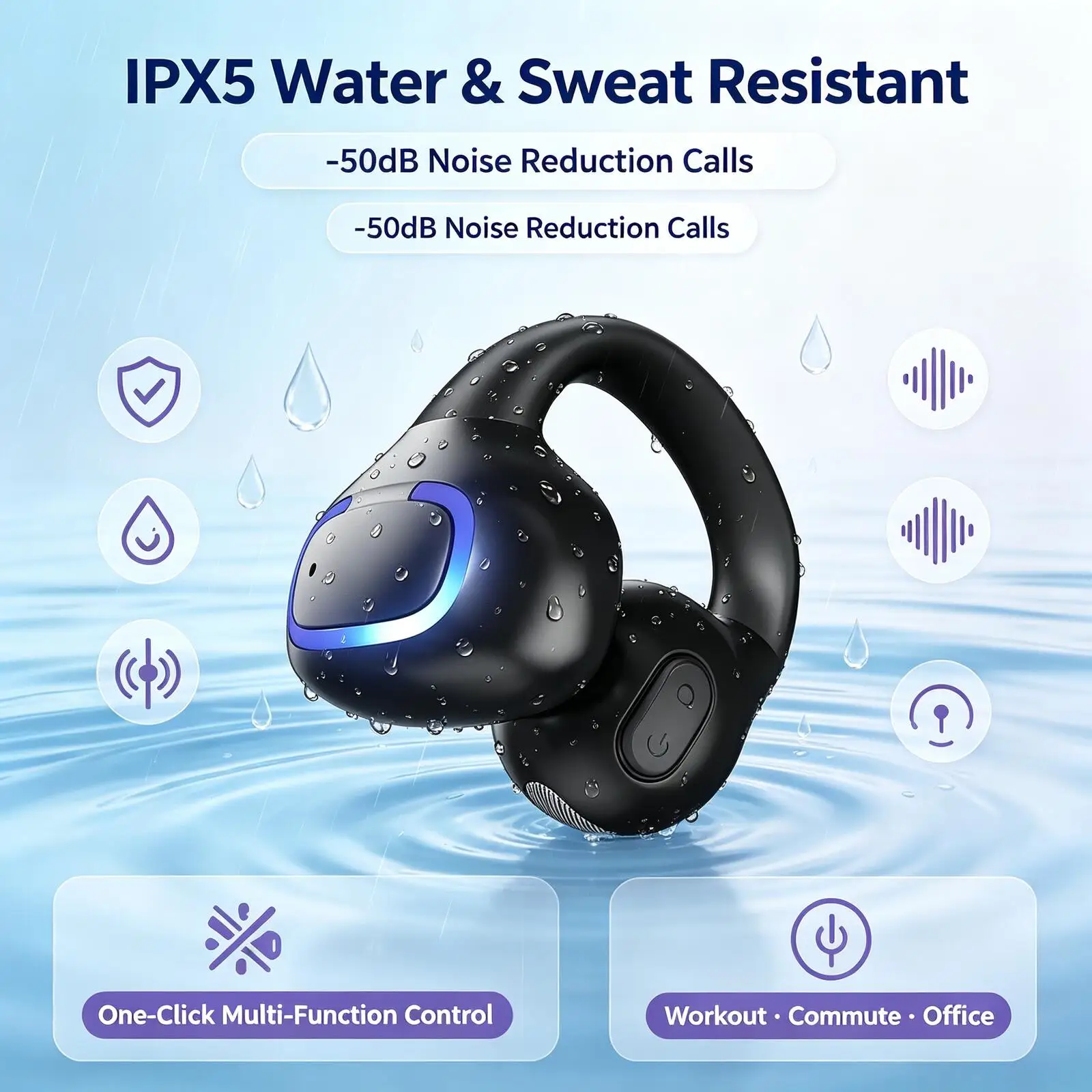 Compact and Portable Run Sport Wireless Earbuds Mini Single Ear-clip Bluetooth Earphones Noise Cancelling Business Headset