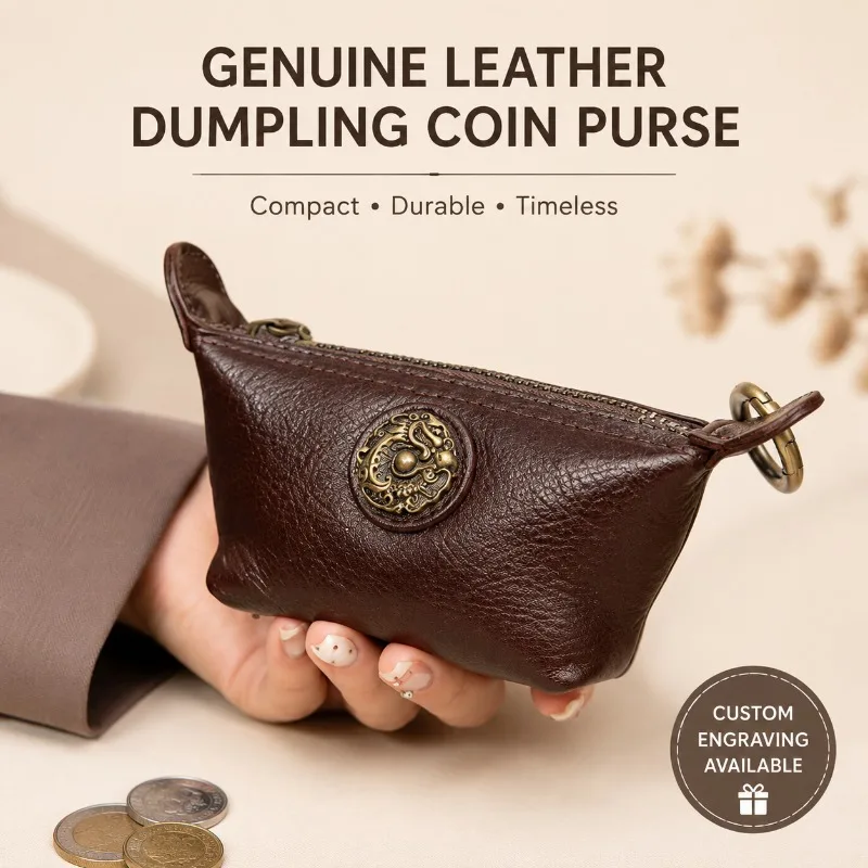 Genuine Leather Mini Coin Purse Women Small Bag Vintage Portable Lipstick Earbuds Case Retro Zipper Pouch Fashion Wallet