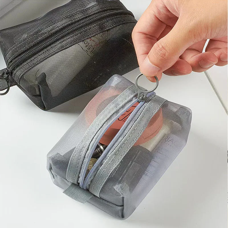 New Mesh Mini Storage Pouch Portable Zipper Bag For Coins, Earphones, Data Cables and Lipstick