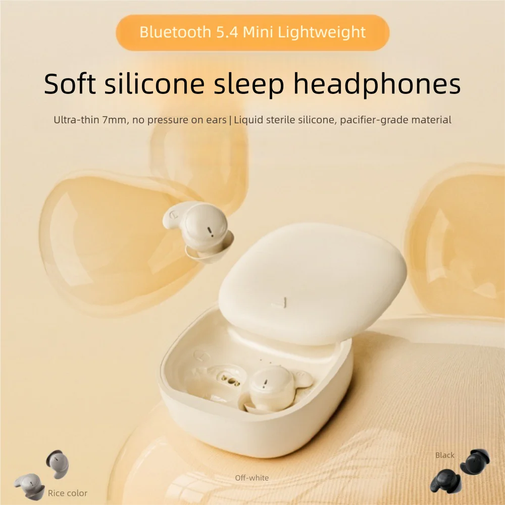Wireless Bluetooth 5.4 Earphones Side Sleeping Soft Silicone Painless Wearing Noise Cancellation Mini 4.7g Lightweight Earbuds
