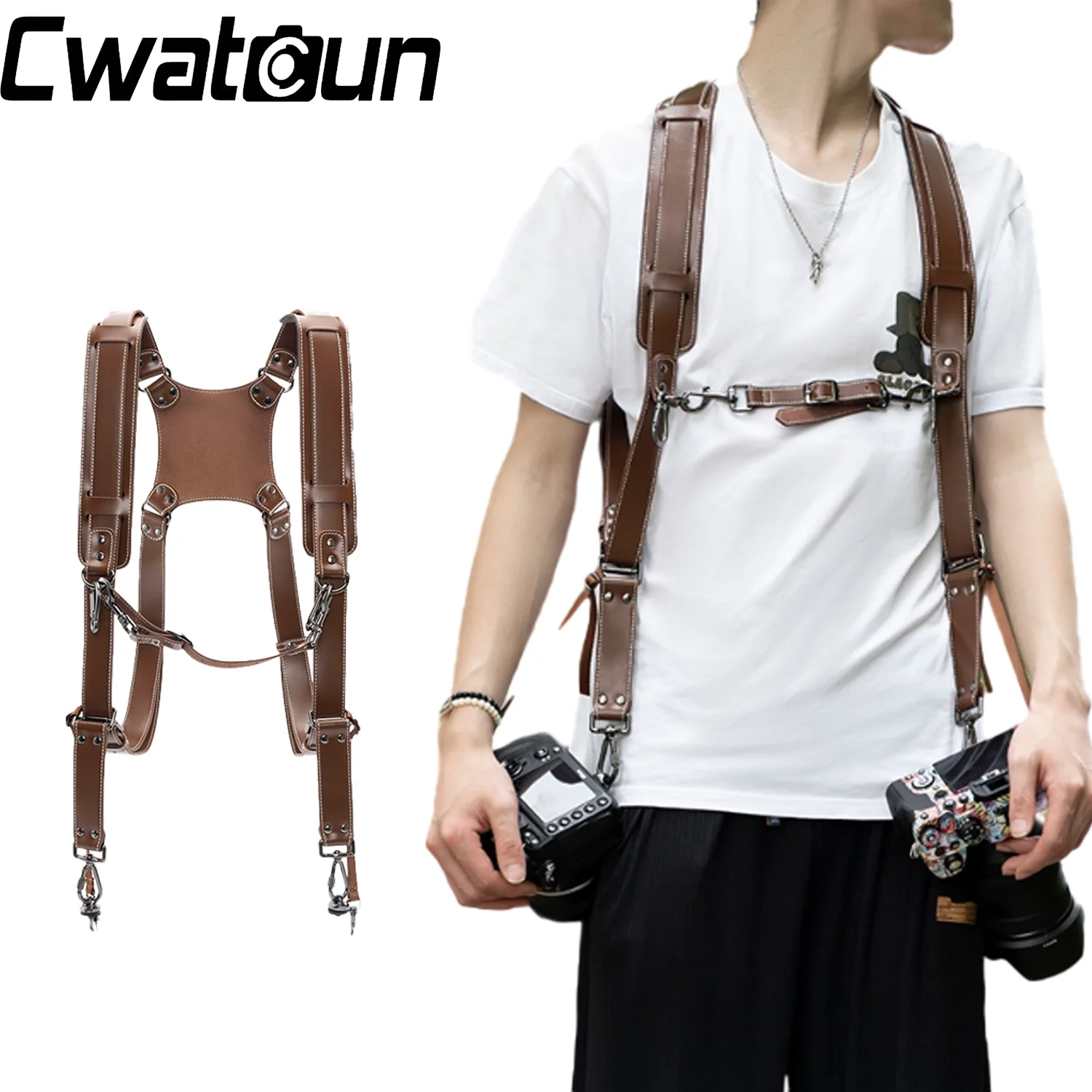 Cwatcun Fast Gunner Camera Vest Suspension Professional Photography Work Vest Leather Material SLR Waist Hanging