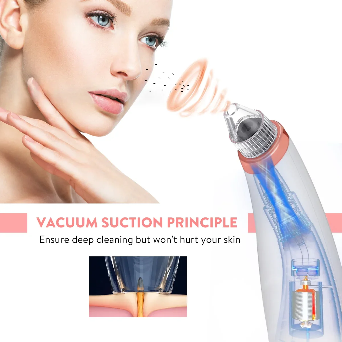 White Blackhead Remover Facial Pore Vacuum Skin Care USB Rechargeable Acne Pore Cleaner Acne Vacuuming Tool