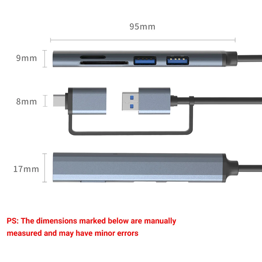 5-in-1 USB C Hub Aluminum Alloy with SD TF Card Reader 3 USB 3.0 Ports TypeC to USB A Adapter Splitter for MacBook Laptop PC New