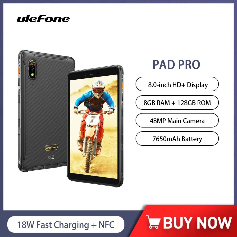 Ulefone Armor Pad Pro 4G Rugged Tablet 8GB RAM 128GB ROM 8.0 Inch HD+ Display IP68/IP69K 48MP 7650mAh Android 13 Tablets PC NFC