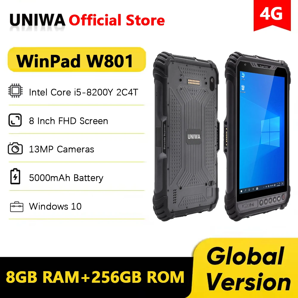 Hot Sales 8GB RAM 256GB ROM 8 Inch Tablet 1920*1200 FHD 450 nits Industrial Windows 10 Rugged Tablets PC 5000mAh 13MP NFC Reader