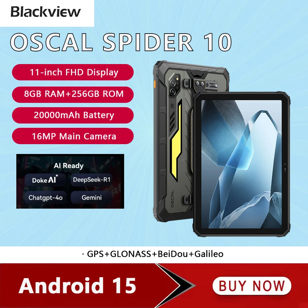 Blackview OSCAL SPIDER 10 Rugged Pad 11 Inch FHD+ IPS Display 8GB 256GB Tablets 20000mAh Battery 13 MP Android 15 Tablet PC