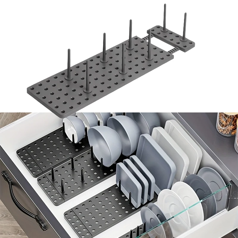 1Pc Adjustable Kitchen Bowl Rack Drawer Storage Divider Dish Drying Rack For Plates & Bowls Organization Home Accessories