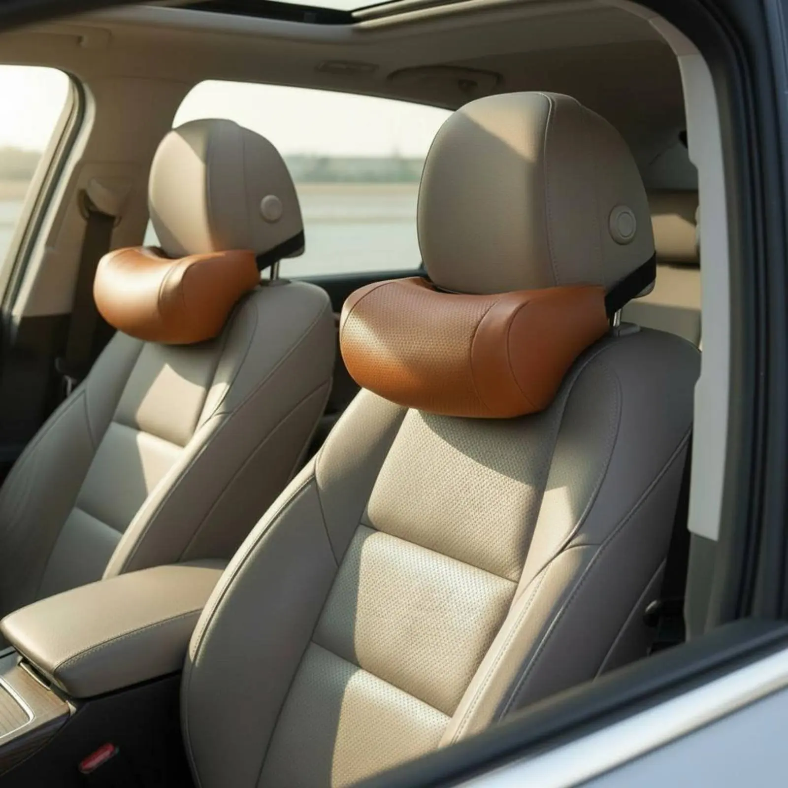 Nappa Leather Headrest Pillow Breathable Car Headrest Pillow Head Support Ergonomic Design Auto Accessory Elastic Strap