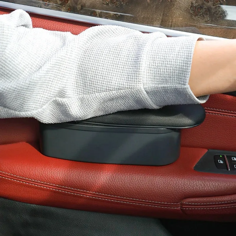 Leather Car Door Elbow Support Heightened Ergonomic Armrest Pad With Storage Universal Interior Accessories