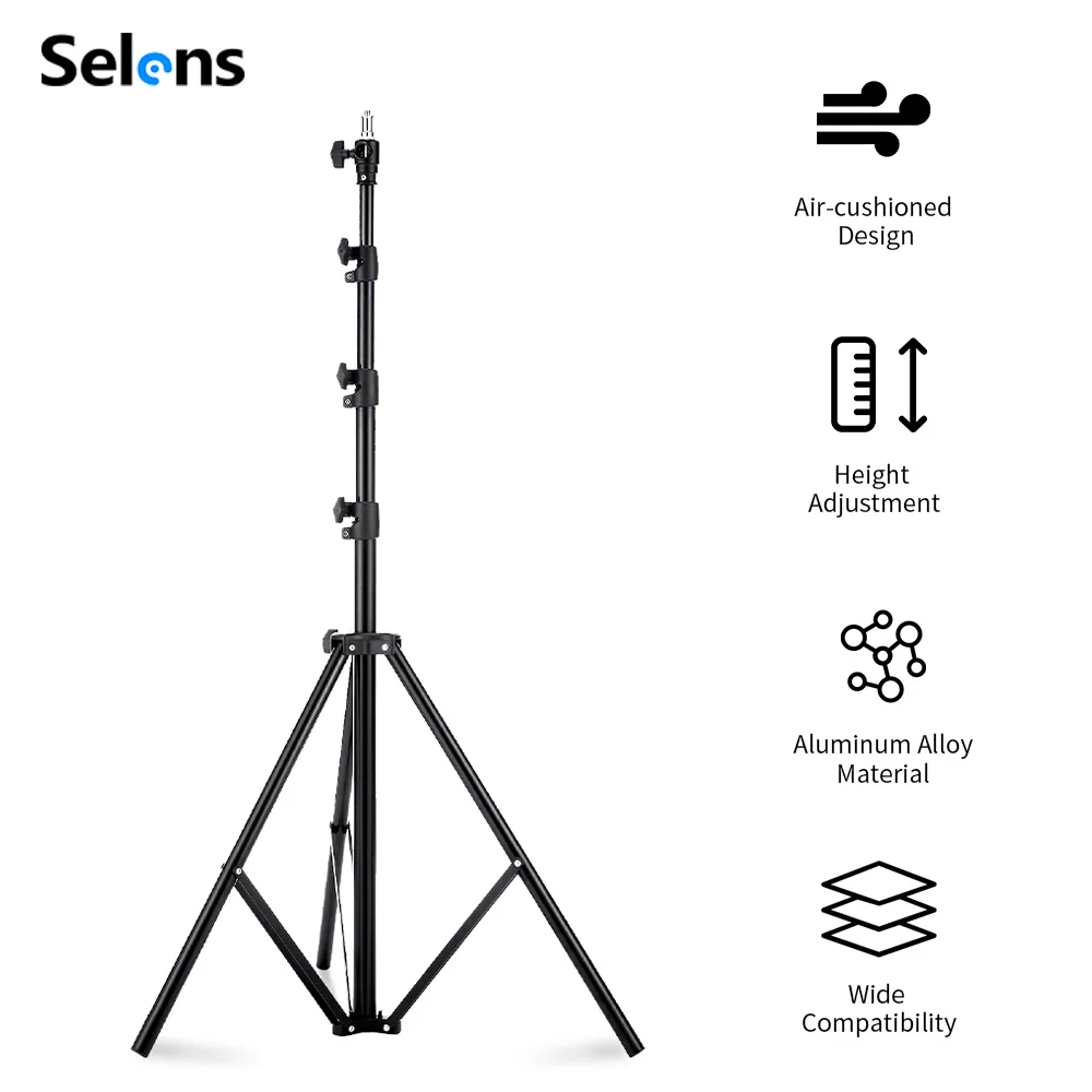 Selens 2.2-3.9m Heavy Duty Air-Cushioned Light Stand Aluminum Alloy Tripod for Photo Studio Softbox Flash Video Lighting Bracket