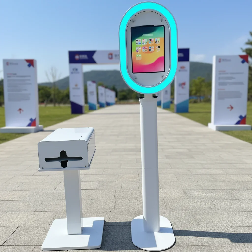 2026 Digital Selfie 10.2 12.1Inch Lcd Stand Shell Pro Rotating Oval iPad Photo Booth Machine With Ring Light Printer