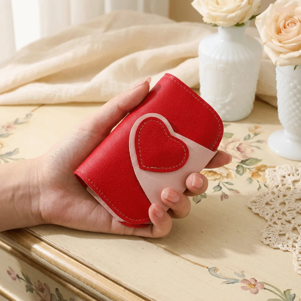 Cute PU Two-tone Key Case Multi Slots Mini Size Card Holder Multifunctional Portable Keychain Wallet Travel