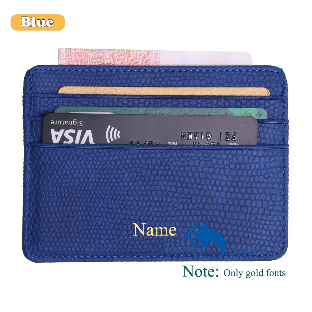 Customized Name Small Mini Travel Accessories Leather Business Style Name Card Holder Wallet Case For Men Women With ID Window