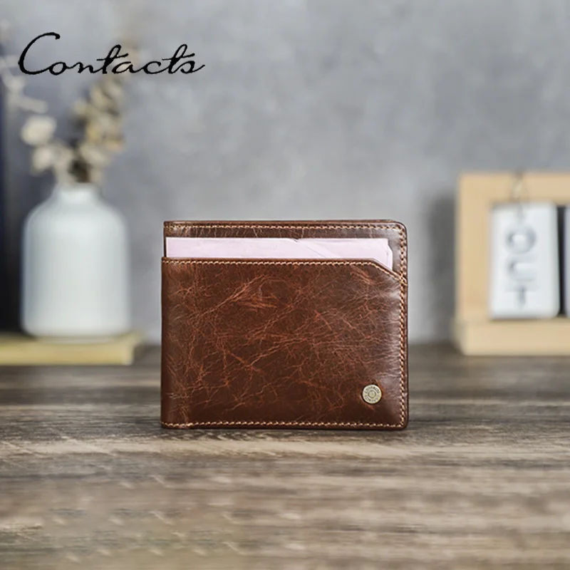 CONTACT'S Genuine Leather Men's Wallet RFID Card Holder Large Pocket Money Clip Male Travel Gift Purse Compact Leather Wallet