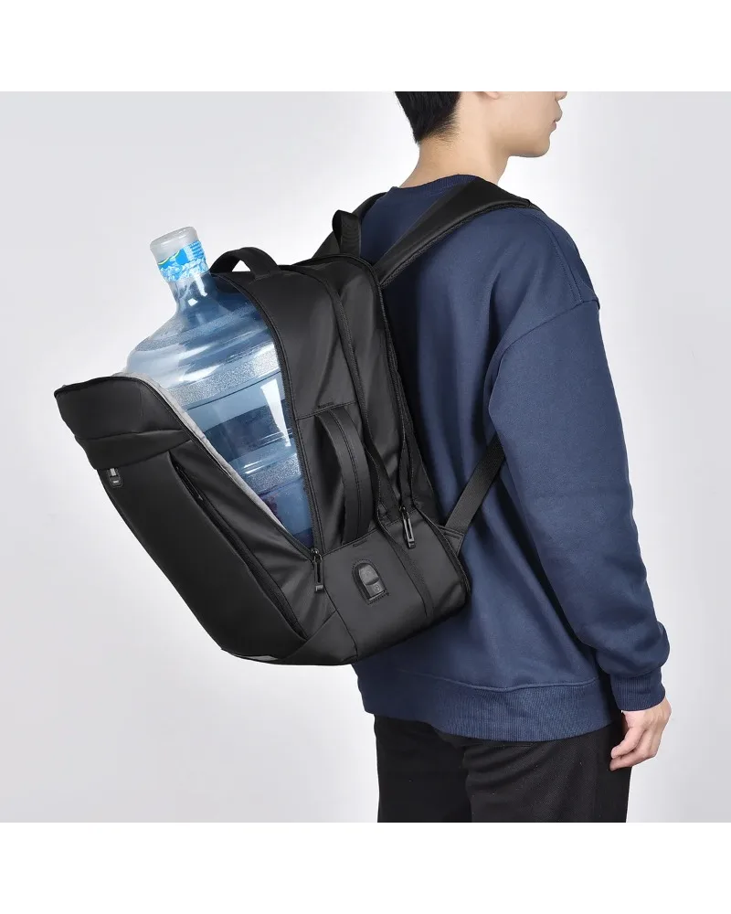 Black Laptop Backpack 15.6 Inch Notebook Bag With USB Port Water Resistant Oxford Cloth Shockproof Business Rucksack For Men