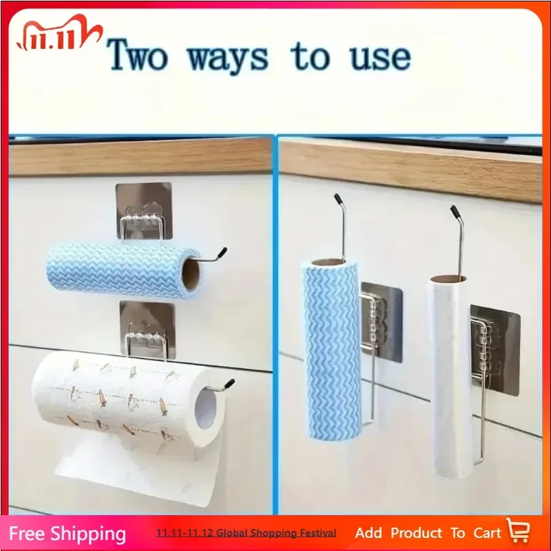 2pcsToilet Paper Holder Bathroom Storage Paper Towel Holder Kitchen Wall Hook Toilet Paper Stand Organizer Toilet Accessories