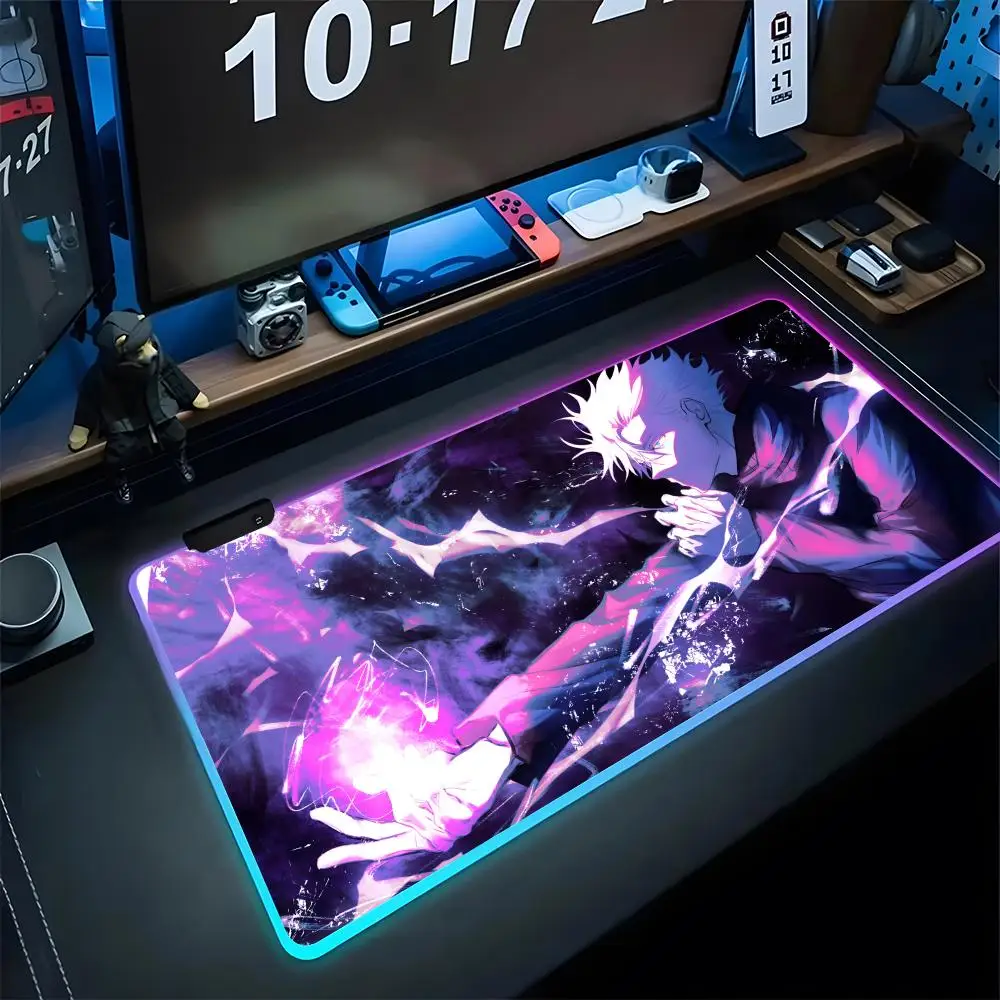 Anime J-jujutsu K-kaisen Mouse Pad Gaming Rgb Mousepad Cool Backlit Keyboard Gamer Girl Xxl Laptop Mat Table Pads Deskpad