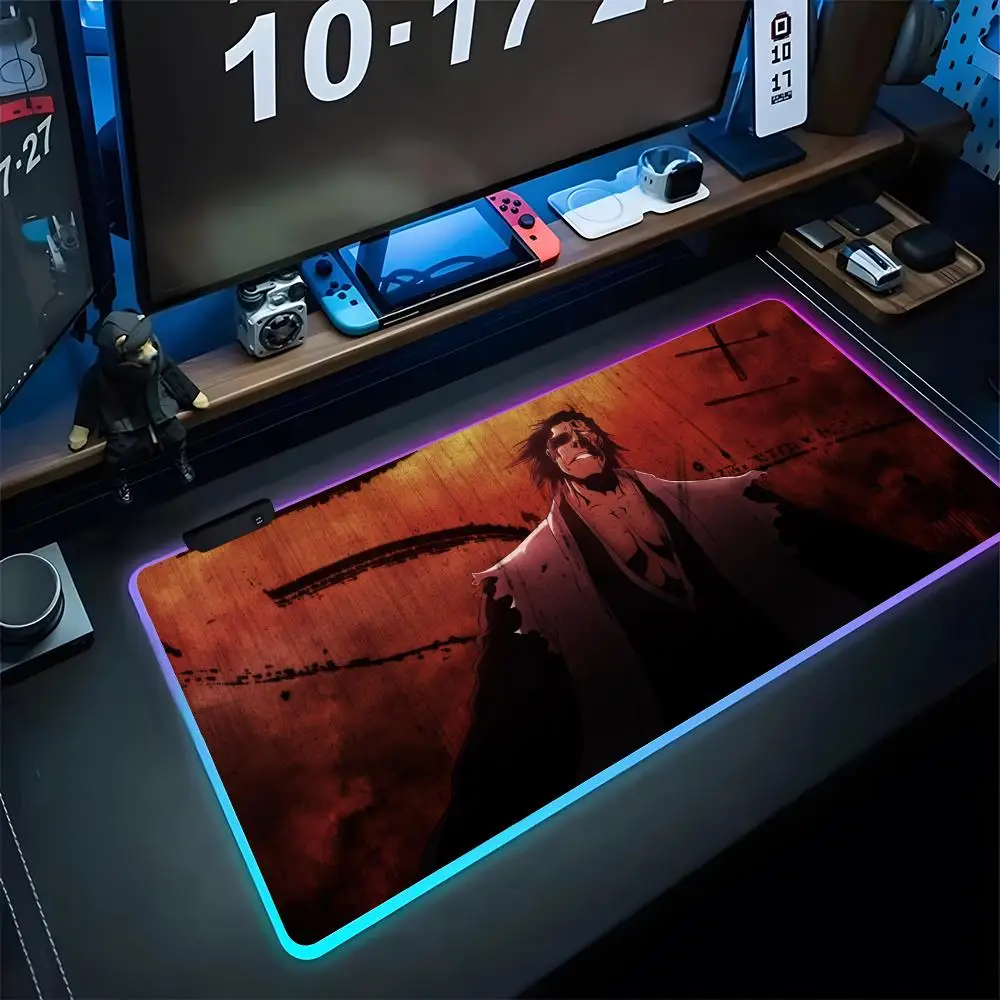 BleachS Mouse Gaming Pad Gaming Rgb Mousepad Backlit Keyboard Gamer Girl Xxl Laptop Mat Table Pads Deskpad