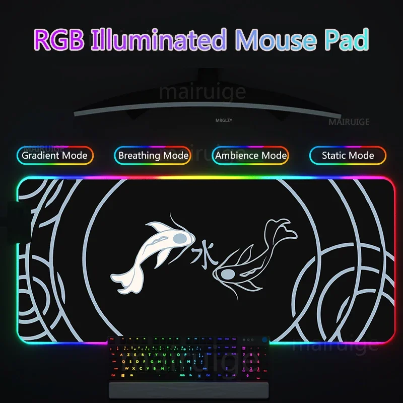 RGB Led Backlight Mouse Pad Koi Gaming Accessories Art Decoration Large Keyboard MouseMat MousePad Chinese Style Fish Desk Mats