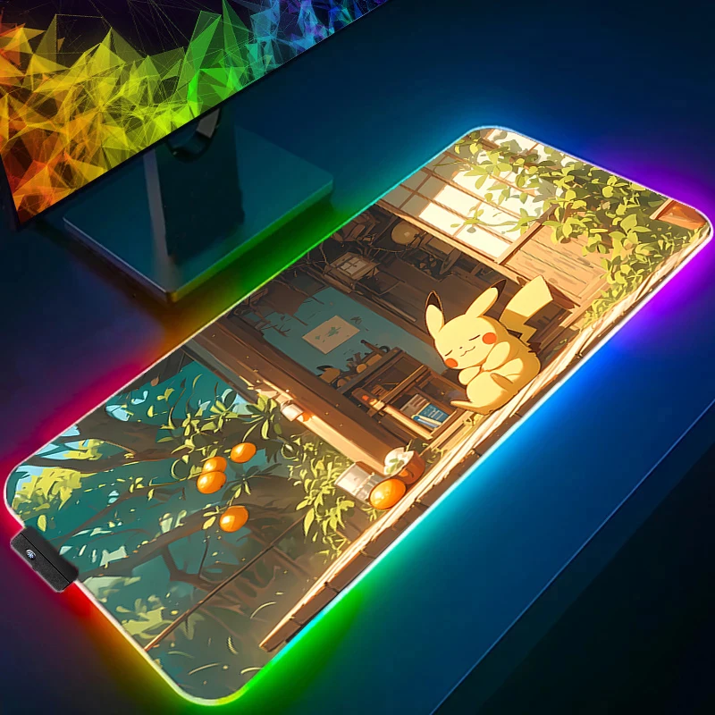 LED Mouse Pad Gamers Decoracion Gamer Desk Mat RGB Mousepad P-Pokemon P-Pikachu XXL Gaming Accessories Varmilo Keyboard Mat
