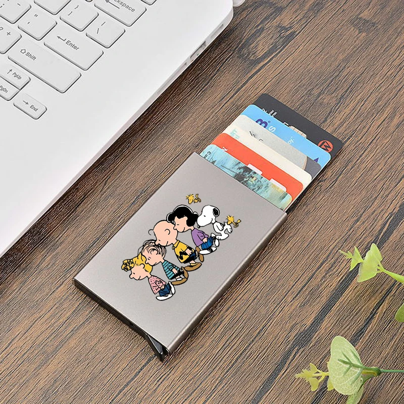 Snoopy Rfid Smart Wallet Card Holder Metal Thin Slim Men Women Wallets Pop Up Minimalist Wallet Small Purse Vallet Walets Gift