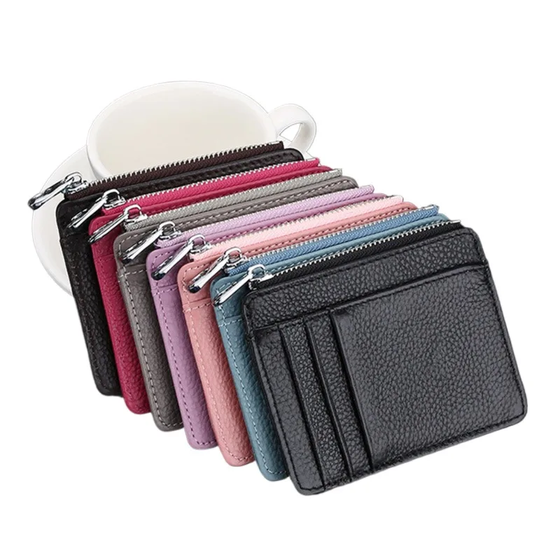 Genuine Leather Coin Purse Men Small Card Bag Women Zipper Short Wallet Mini Thin Card Holder Cowhide Leather Money Bag