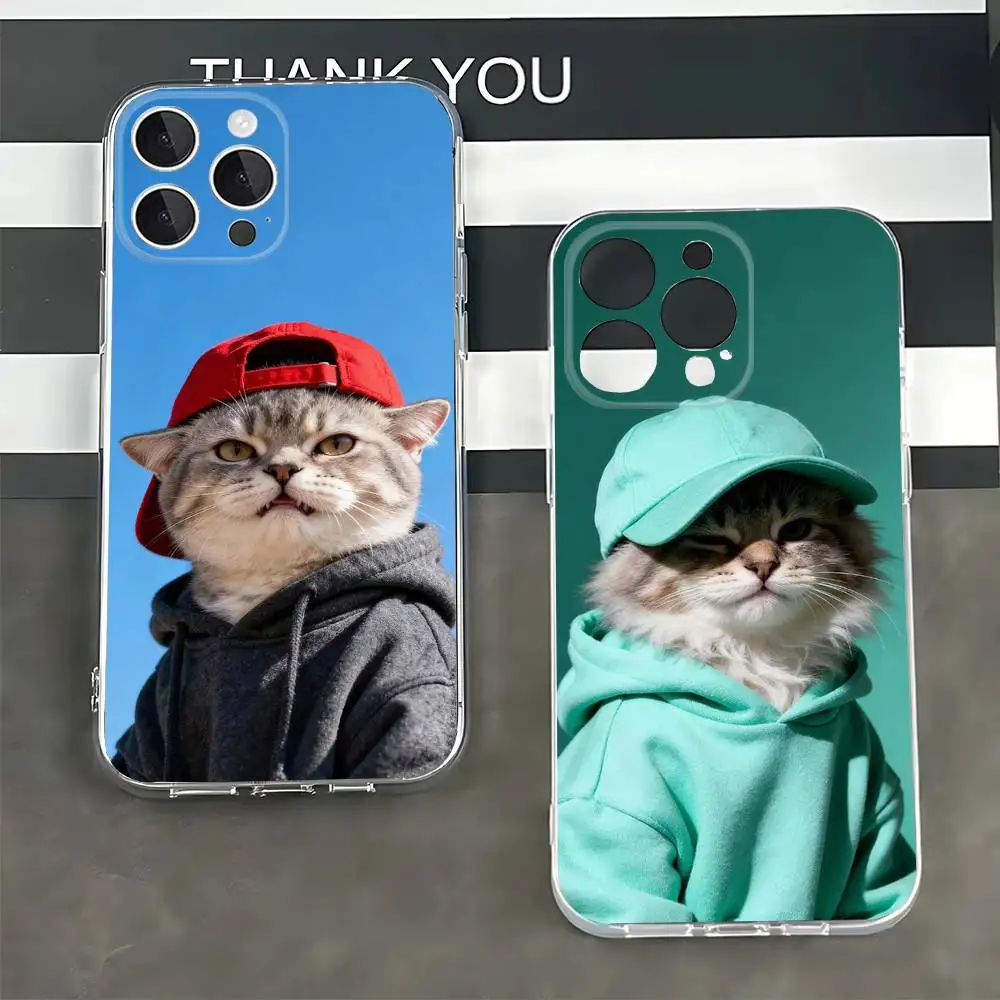 Cute Cat Hoodie Pet Animal Transparent Soft Case, Compatible with iPhone 7,8,11,12,13,14,15,16,17,Pro,Max,Plus,X,XS,XR,SE4,Mini